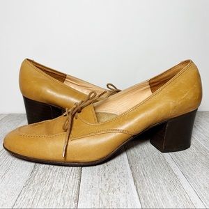 Bally Tan Leather Lace Up Oxfords with Heels